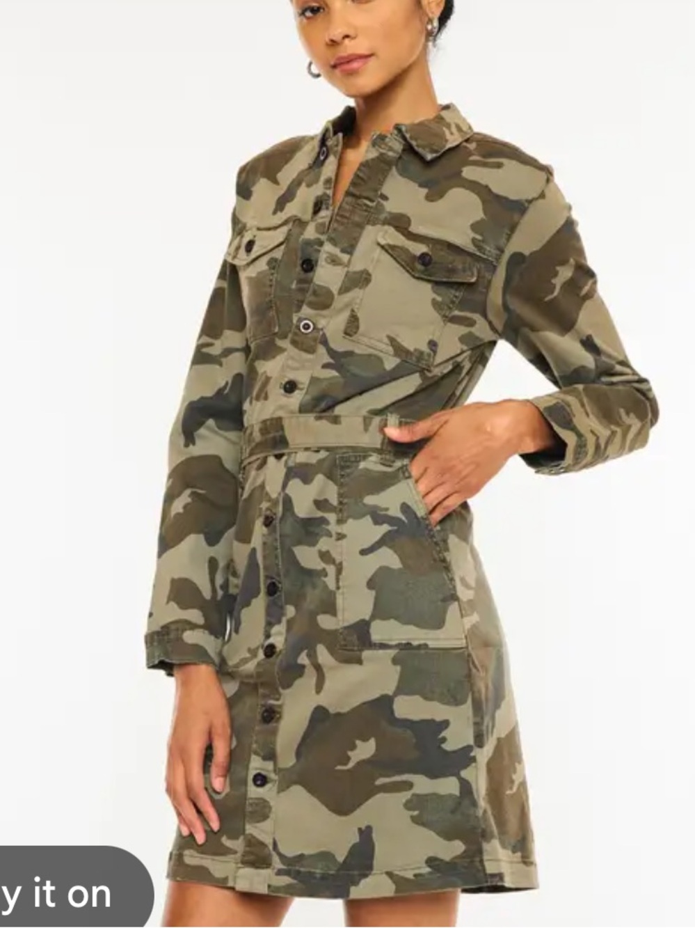 Kancan Womens Camo Print Button Front Trench Coat Green Large L